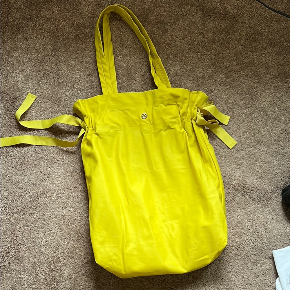 LULU Yellow Nylon Tote with Drawstring Closure